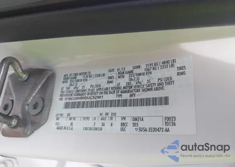 2013 Ford Escape Sel из США, поврежденный, VIN 1FMCU9H90DUC52981